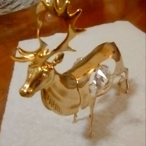 Mid-Century MASCOT Crystal & Gold Light Catcher Figurine, Golden Stag, 14K HGE
